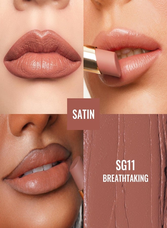 Oulac Satin Matte Pink Lipstick - Pink Brown Long Lasting Lip Stick, Full Coverage with Smooth Creamy Texture Lip Colour, Moisturizing & Weightless Formula Lip Makeup, Vegan, 4.3g, SG11 Breathtaking - Image 3