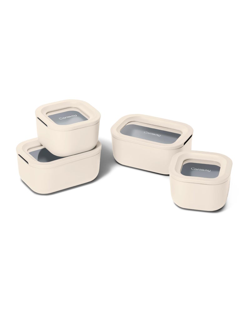 Caraway Mini Food Storage 9pc Set - Glass Storage Containers for Food - Non-Toxic Ceramic-Coated Glass - Air Release Technology - Compact & Stackable Design - Cream - Image 1