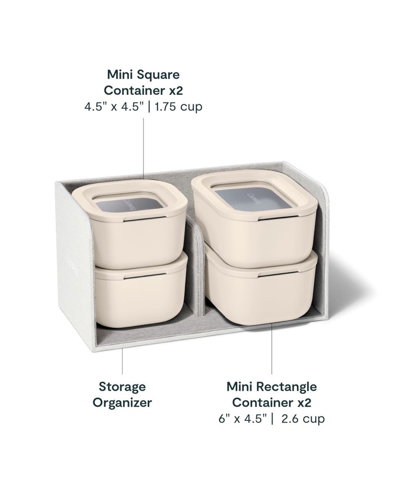 Caraway Mini Food Storage 9pc Set - Glass Storage Containers for Food - Non-Toxic Ceramic-Coated Glass - Air Release Technology - Compact & Stackable Design - Cream - Image 3