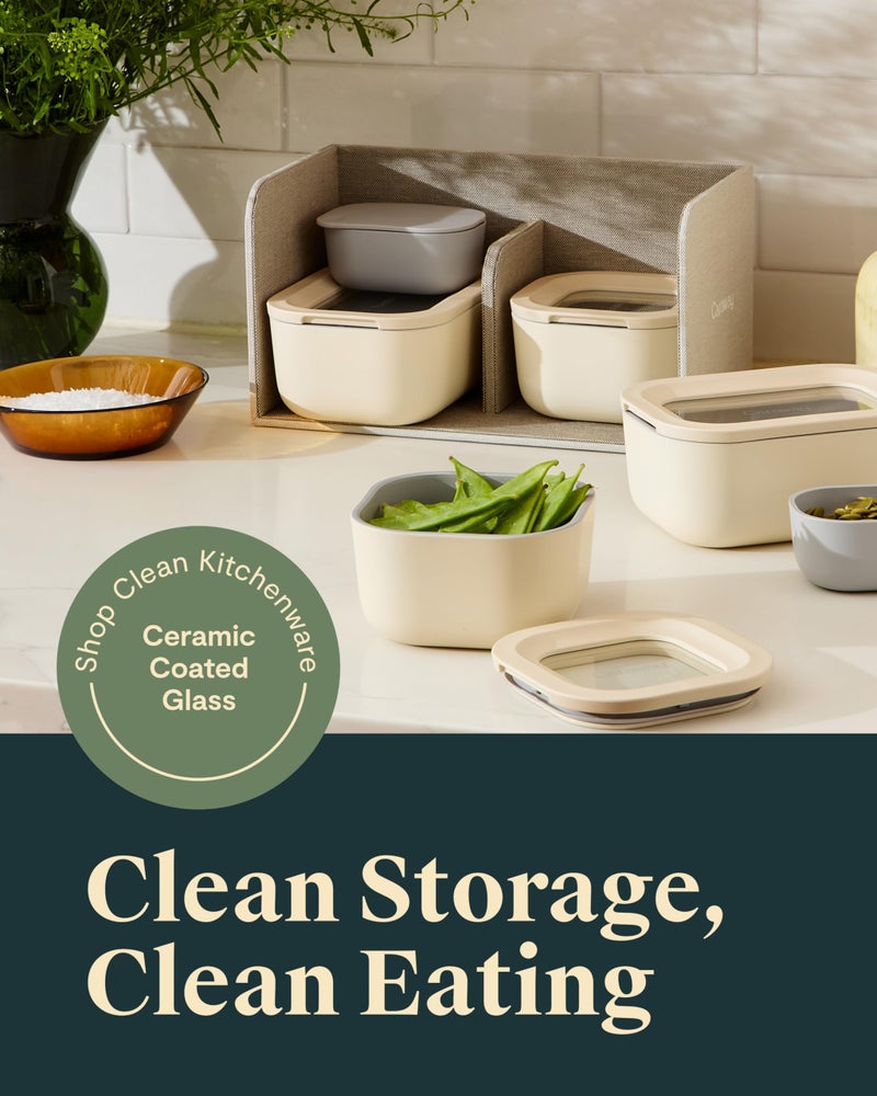 Caraway Mini Food Storage 9pc Set - Glass Storage Containers for Food - Non-Toxic Ceramic-Coated Glass - Air Release Technology - Compact & Stackable Design - Cream - Image 2