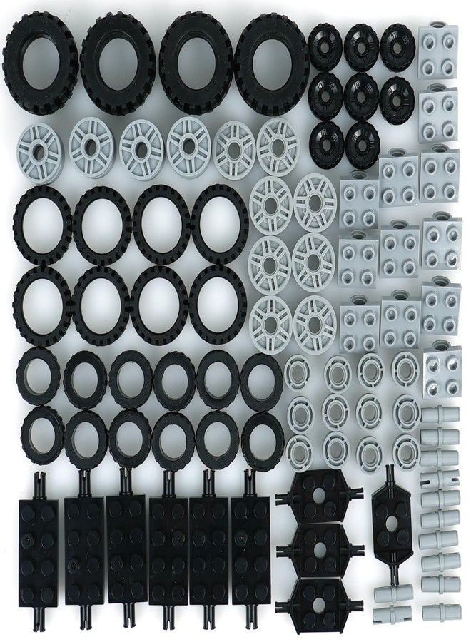 BroTex Wheels and Axles Building Blocks Set, Vehicle Truck Tires Compatible with Classic Bricks Car Parts - Image 1
