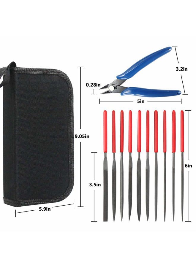 Kalim Needle File Set (10Pcs High Carbon Steel Files) and 1 Wire Cutter in A Carry Bag, File Tools for Soft Metal, Wood, Jewelry, Model, DIY, Hobby, etc. - Image 2