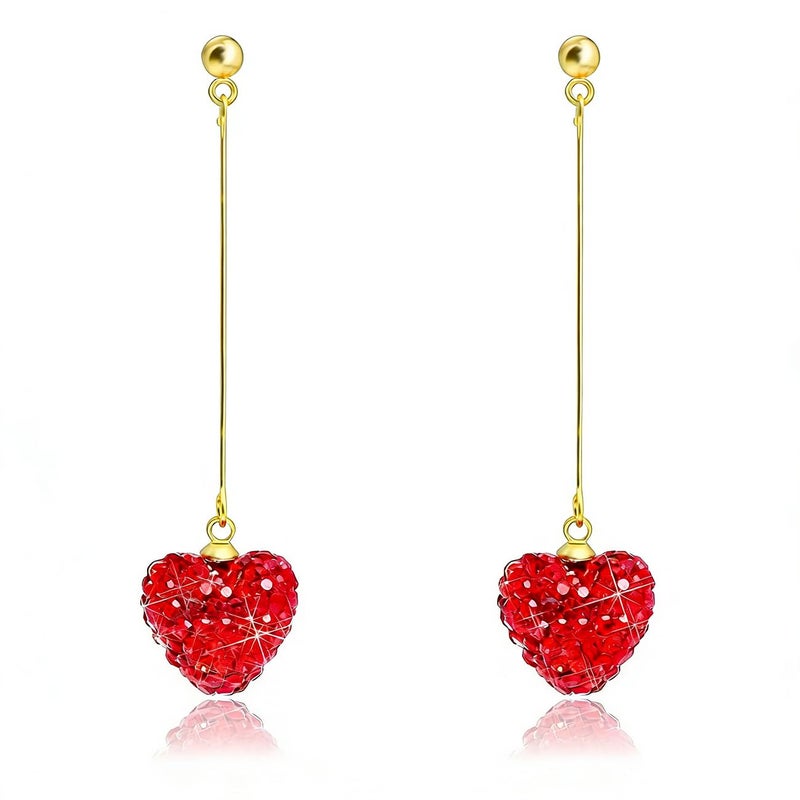 Nanafast Valentines Earrings for Women Girlfriend, Glitter Red Heart Earrings Rhinestones Setting, Party Holiday Festive Outfits, Romantic Birthday Christmas Valentines Day Gifts for Her-stud - Image 1