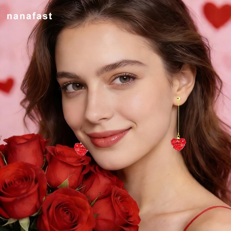 Nanafast Valentines Earrings for Women Girlfriend, Glitter Red Heart Earrings Rhinestones Setting, Party Holiday Festive Outfits, Romantic Birthday Christmas Valentines Day Gifts for Her-stud - Image 5