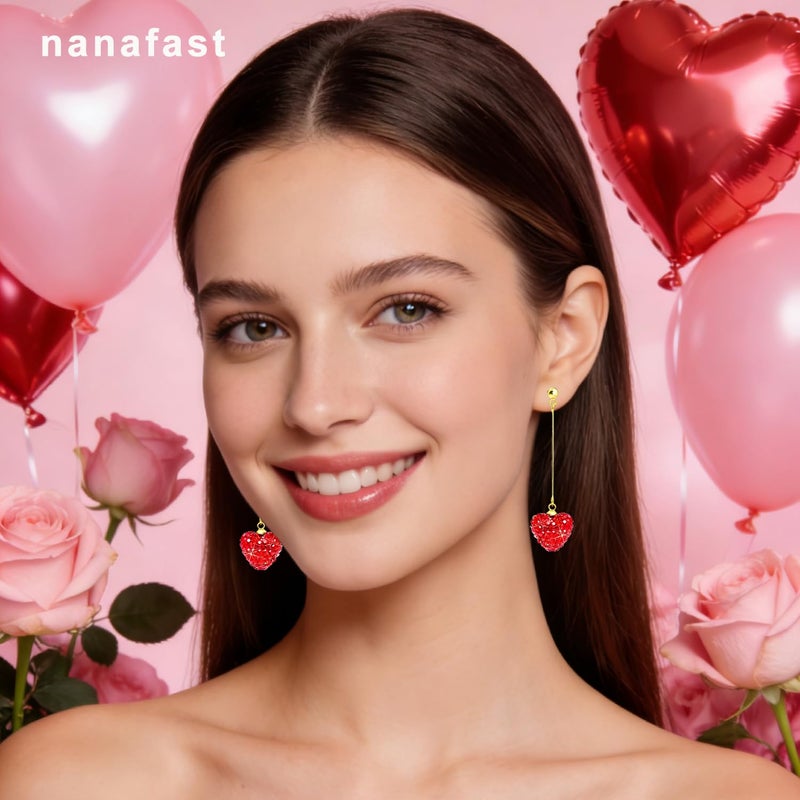 Nanafast Valentines Earrings for Women Girlfriend, Glitter Red Heart Earrings Rhinestones Setting, Party Holiday Festive Outfits, Romantic Birthday Christmas Valentines Day Gifts for Her-stud - Image 4