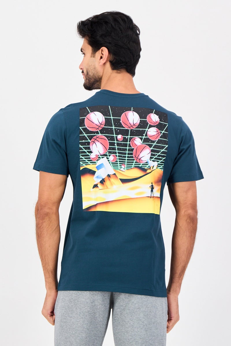 Adidas Men Sportswear Fit Short Sleeve Outdoor T-shirt, Teal Blue - Image 3