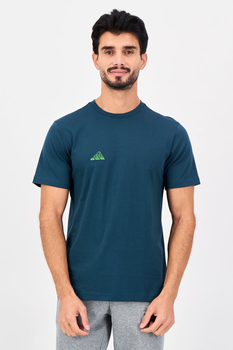 Adidas Men Sportswear Fit Short Sleeve Outdoor T-shirt, Teal Blue - Image 1