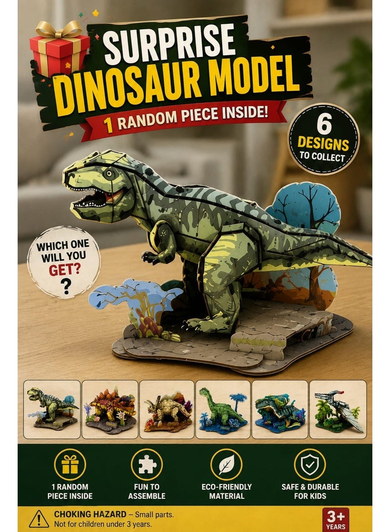 3D Wooden Dinosaur Puzzle Model Kit for Kids – 1 Random Surprise Design from 6 Collectible Dinosaur Models | DIY Educational STEM Toy | Easy to Assemble - Image 4
