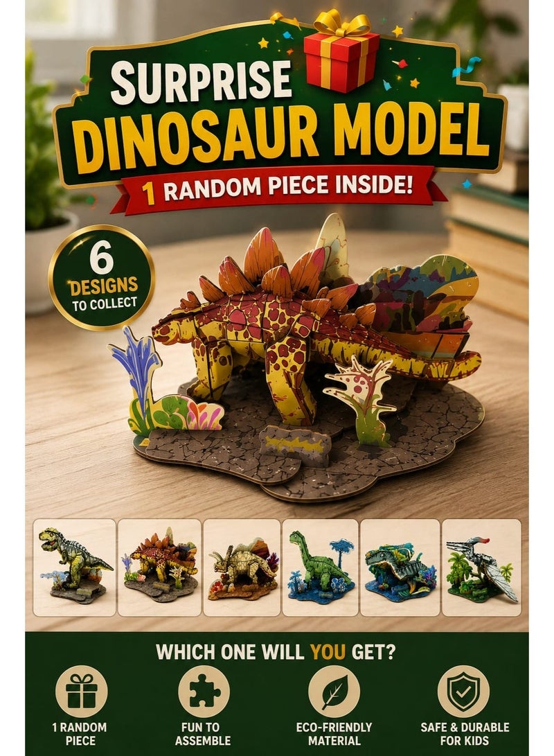 3D Wooden Dinosaur Puzzle Model Kit for Kids – 1 Random Surprise Design from 6 Collectible Dinosaur Models | DIY Educational STEM Toy | Easy to Assemble - Image 3