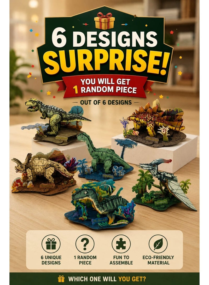 3D Wooden Dinosaur Puzzle Model Kit for Kids – 1 Random Surprise Design from 6 Collectible Dinosaur Models | DIY Educational STEM Toy | Easy to Assemble - Image 2