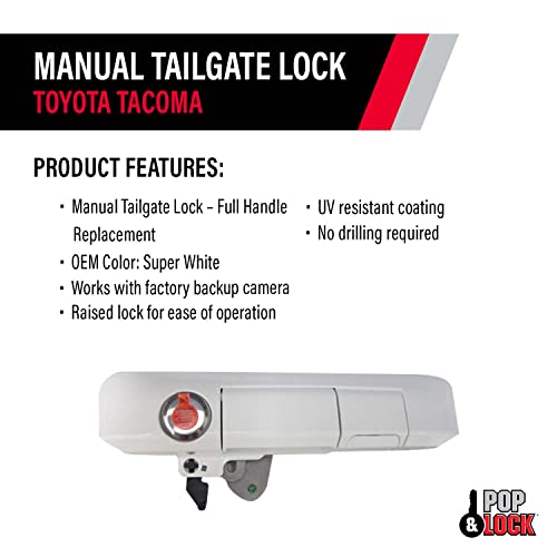 POP & Lock – Manual Tailgate Lock with Bolt Technology for Toyota Tacoma, Fits 2005 to 2015 Models (Super White, PL5403) - Image 3