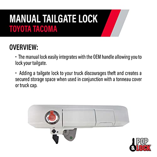POP & Lock – Manual Tailgate Lock with Bolt Technology for Toyota Tacoma, Fits 2005 to 2015 Models (Super White, PL5403) - Image 4