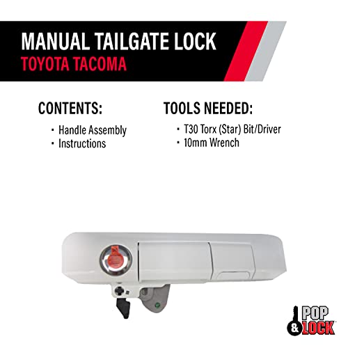 POP & Lock – Manual Tailgate Lock with Bolt Technology for Toyota Tacoma, Fits 2005 to 2015 Models (Super White, PL5403) - Image 5