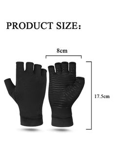 Generic Relieve Arthritis Fingerless Copper Compression Rehabilitation Gloves, Breathable High Elasticity Fabric Anti Slip Silica Gel Movement Gloves (Black)  - Image 2