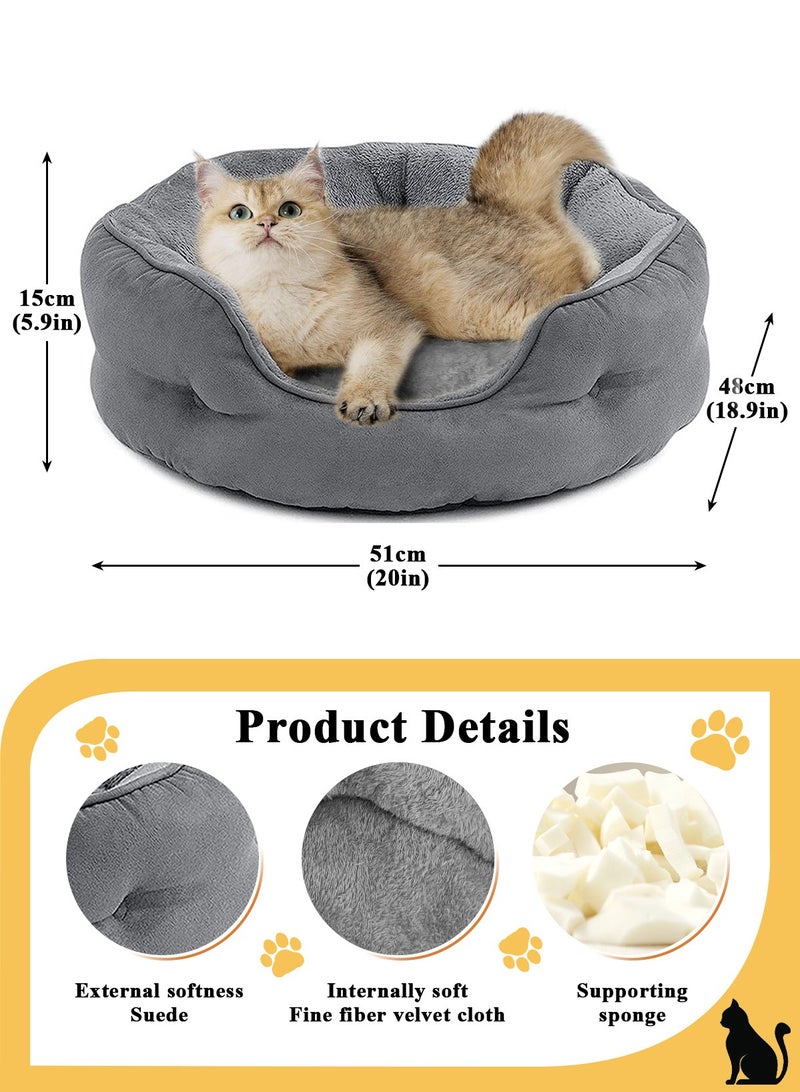 أوربازار سرير صغير للكلاب الصغيرة، أسرّة للقطط المنزلية، سرير للحيوانات الأليفة للجراء والقطط الصغيرة، ناعم للغاية وقابل للغسل في الغسالة مع قاعدة أكسفورد مانعة للانزلاق ومقاومة للماء، رمادي، 20 بوصة - Image 2