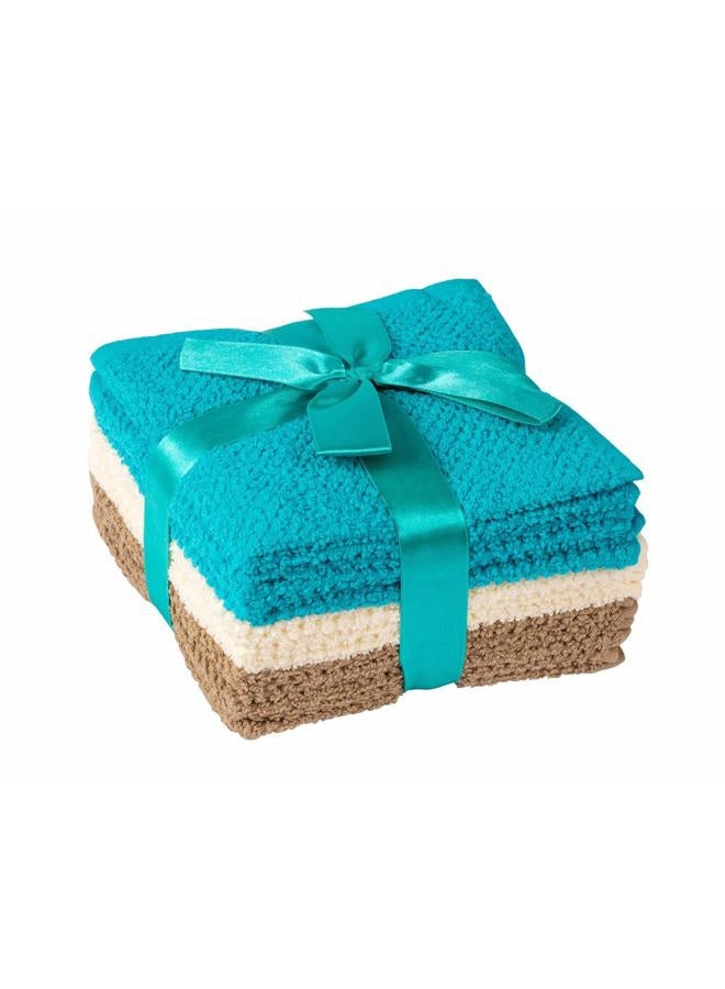 Living Fashions Washcloths Set of 8 - Popcorn Weave Wash Cloth Designed to Exfoliate Your Hands, Body or Face - Absorbent 100% Ring Spun Cotton - Size 12" X 12" - Colors Teal, Cream & Taupe - Image 1