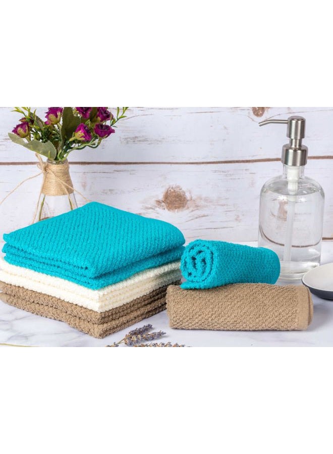 Living Fashions Washcloths Set of 8 - Popcorn Weave Wash Cloth Designed to Exfoliate Your Hands, Body or Face - Absorbent 100% Ring Spun Cotton - Size 12" X 12" - Colors Teal, Cream & Taupe - Image 2