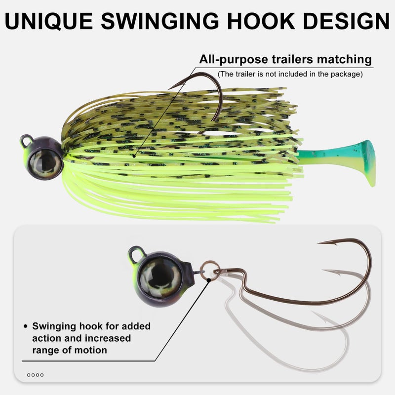 TRUSCEND Swim Jig with Saltwater Resistant BKK Teflon Super Point Hook, Skirted Chattering/Vibrating Bass Fishing Jigs with Weed Guard, Weedless Fishing Lures Easy to Used in All Conditions D1 - Image 4