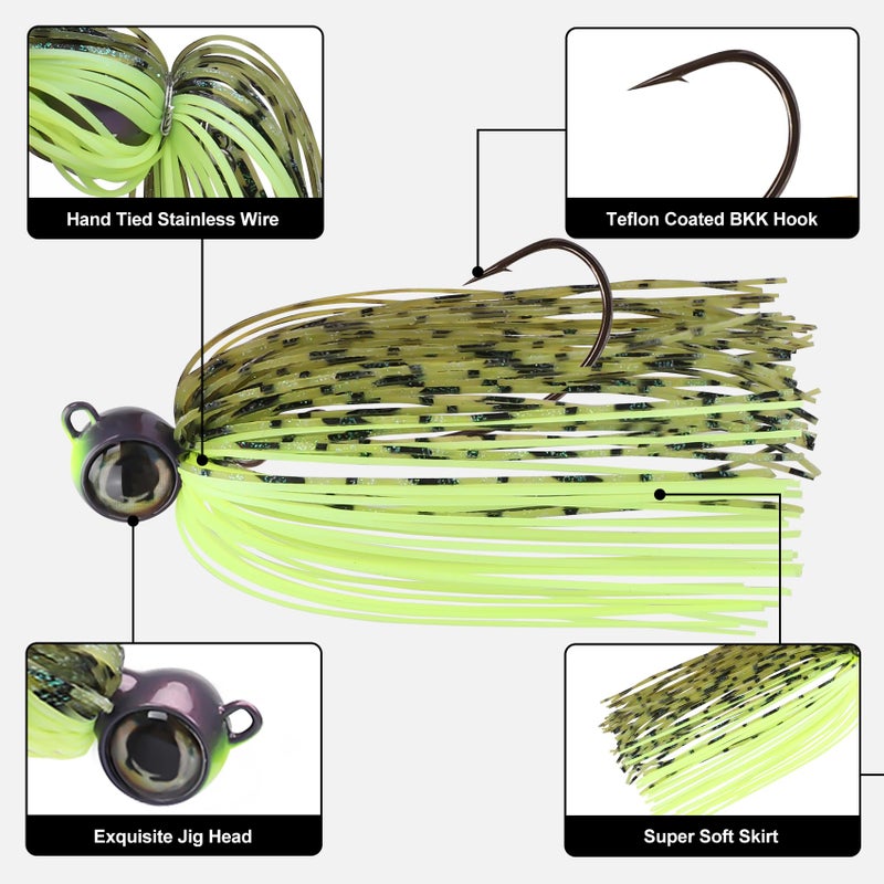 TRUSCEND Swim Jig with Saltwater Resistant BKK Teflon Super Point Hook, Skirted Chattering/Vibrating Bass Fishing Jigs with Weed Guard, Weedless Fishing Lures Easy to Used in All Conditions D1 - Image 5