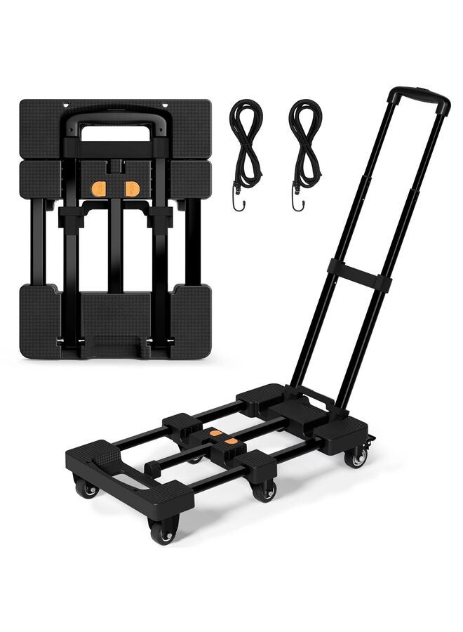 Folding Hand Truck, Dolly Cart with 4 Wheels (2 with Brake) 500 LB Heavy-Duty Trolly Cart for Moving, Luggage, Car Seat, Garden Plant, Camping,20" Max Extendable Plate,Black - Image 1