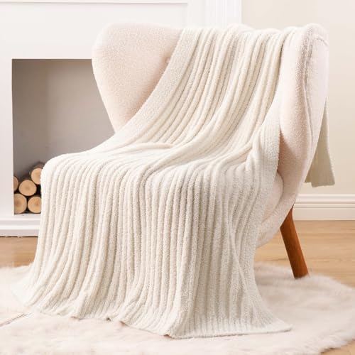 BATTILO White Throw Blanket for Couch Knit Fuzzy Plush Cream Throw Blankets Warm Cozy Lightweight Blanket for Bed Sofa Home Decor 50x60 - Image 1