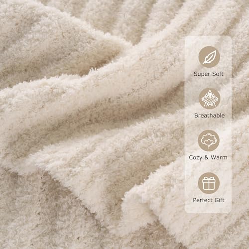 BATTILO White Throw Blanket for Couch Knit Fuzzy Plush Cream Throw Blankets Warm Cozy Lightweight Blanket for Bed Sofa Home Decor 50x60 - Image 3