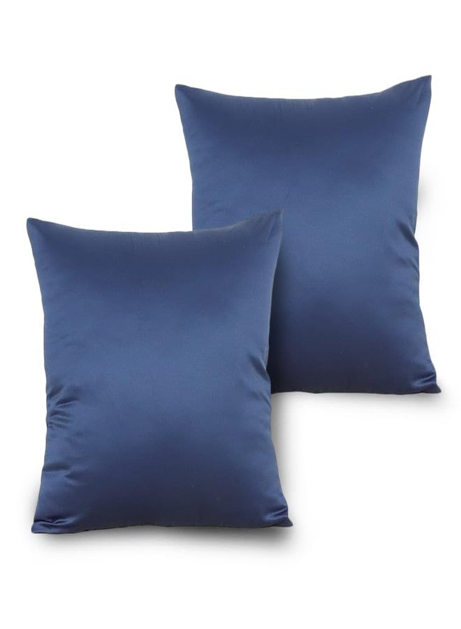 TREELY Navy Blue 18x18 Pillow Cover, Satin Decorative Throw Pillow Covers for Couch,Sofa,Bedroom, 2 Pack Euro Square Pillowcases with Zipper - Image 1