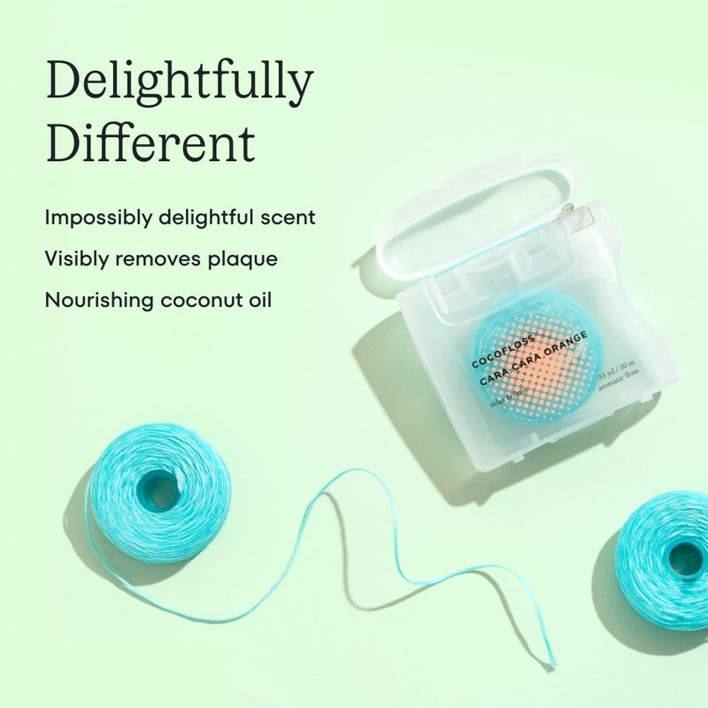 Cocofloss Woven Dental Floss, Dentist-Designed Oral Care, Waxed, Vegan, Kid-Friendly, with Coconut Oil, 4-Pack of Mint, Coconut, Orange, Strawberry (33 yard Each) - Image 4