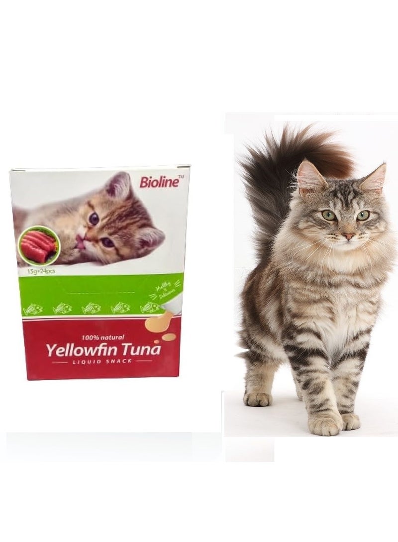 Bioline معجون سمك التونة الأصفر السائل الطبيعي للقطط 24X15غ