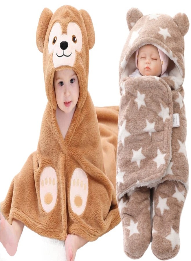 BRANDONN Baby Blankets New Born Combo Pack of Hooded Wrapper Sleeping Bag and Baby Bath Towel for 0-6 Months Baby Boys and Baby Girls Pack of 2 - Image 1