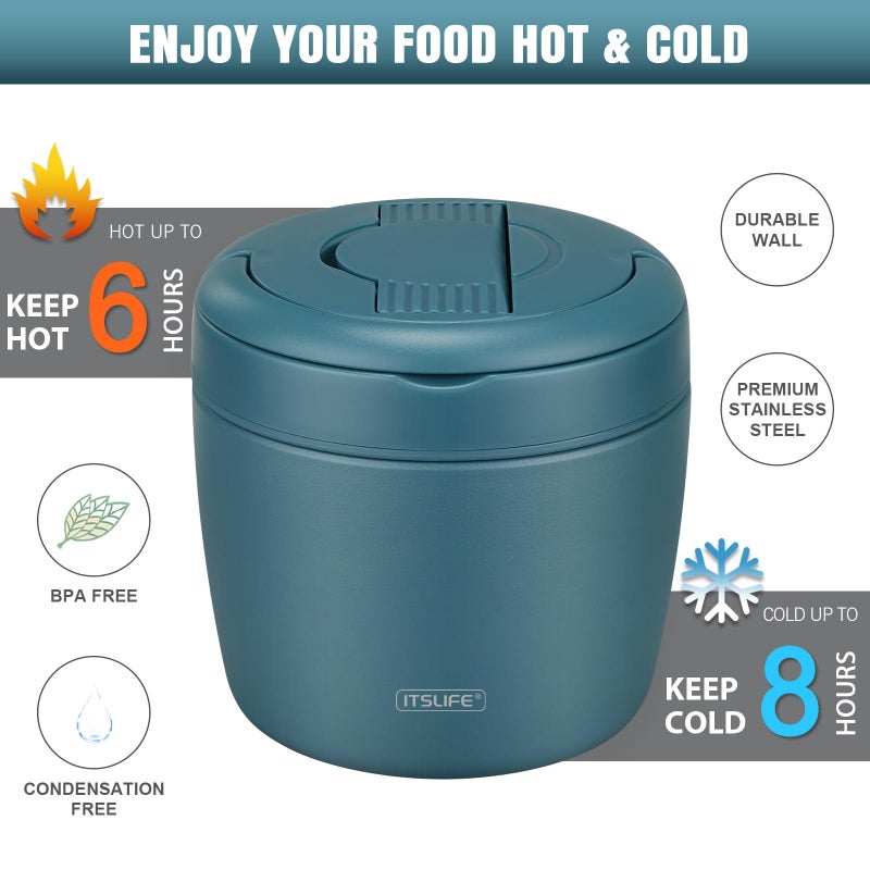 ITSLIFE Soup Thermo for Hot Food Adults 32OZ Lunch Containers Wide Mouth Hot Food Jar Vacuum Insulated Stainless Steel Bento Box Leakproof with Spoon (Light Blue) - Image 3