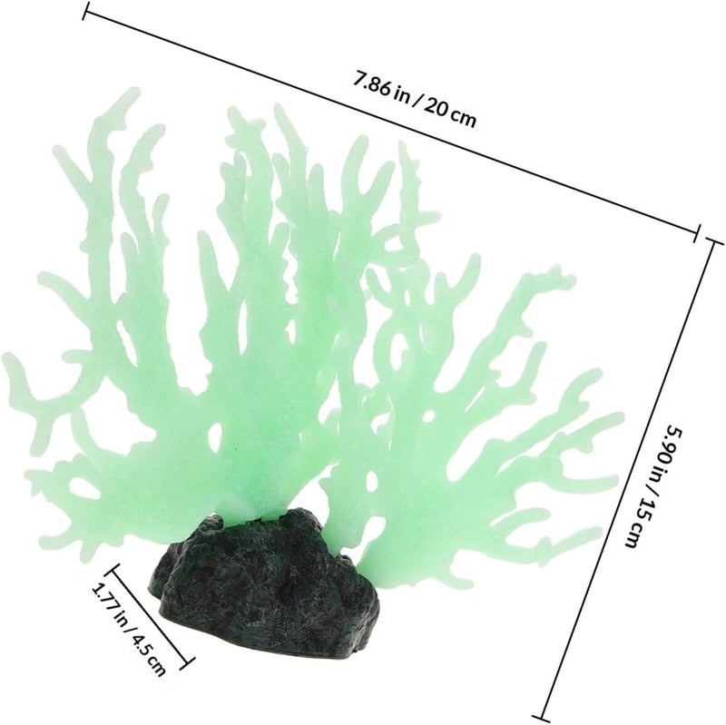 ARTIBETTER Glow-in-the-Dark Medium Green Coral Ornament with Base, Simulation Plastic Aquarium Coral Decoration for Fish Tanks and Turtle Tank Accessories - Image 2