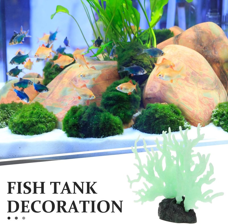 ARTIBETTER Glow-in-the-Dark Medium Green Coral Ornament with Base, Simulation Plastic Aquarium Coral Decoration for Fish Tanks and Turtle Tank Accessories - Image 3