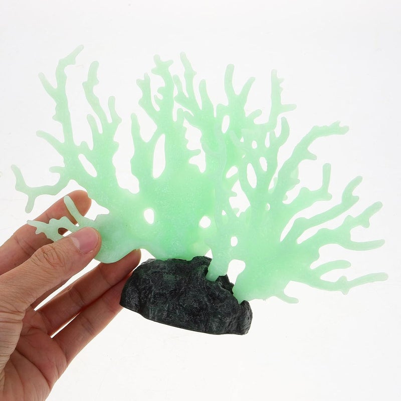 ARTIBETTER Glow-in-the-Dark Medium Green Coral Ornament with Base, Simulation Plastic Aquarium Coral Decoration for Fish Tanks and Turtle Tank Accessories - Image 4