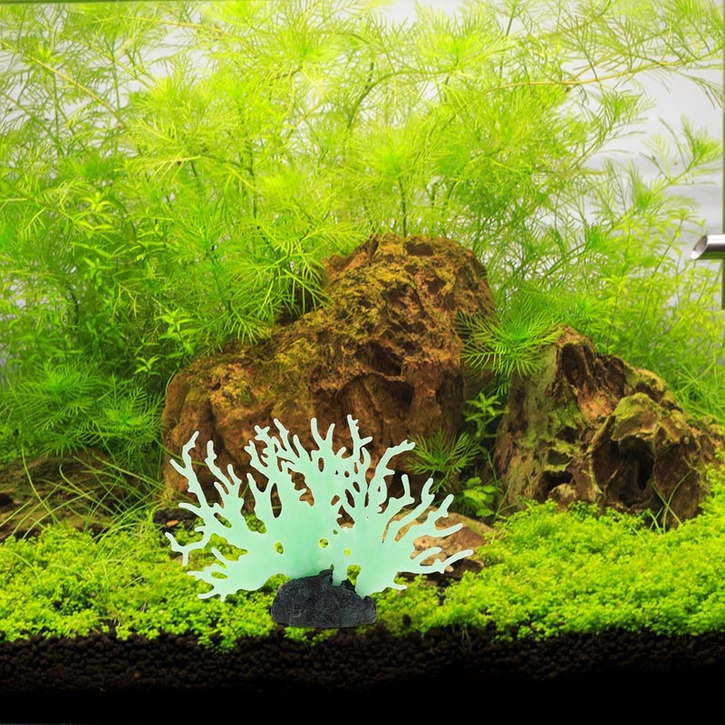 ARTIBETTER Glow-in-the-Dark Medium Green Coral Ornament with Base, Simulation Plastic Aquarium Coral Decoration for Fish Tanks and Turtle Tank Accessories - Image 5