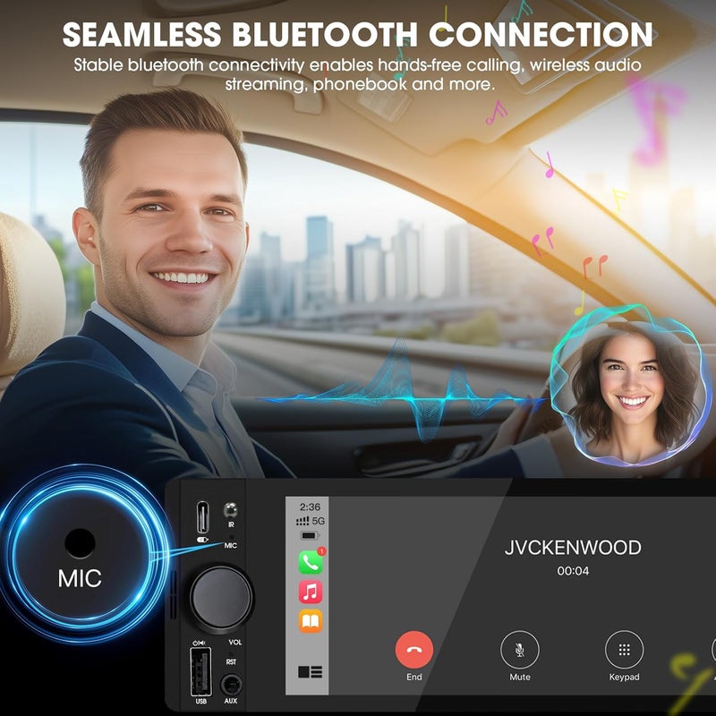 aboutBit Single Din CarPlay Stereo Receiver - 6.5 Inch Android Auto Touchscreen with Bluetooth and AM/FM Radio - Image 4