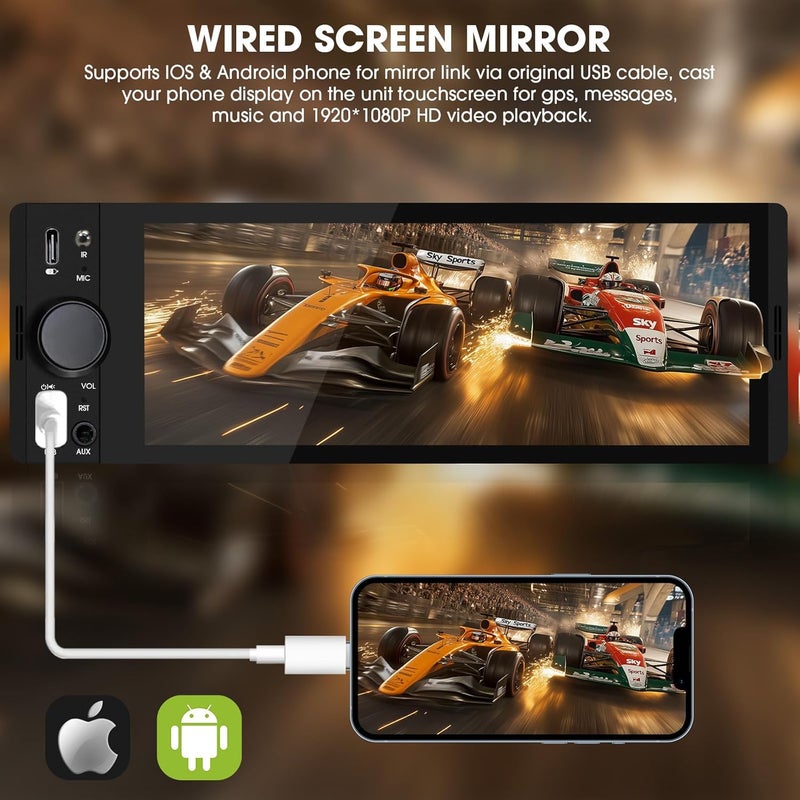 aboutBit Single Din CarPlay Stereo Receiver - 6.5 Inch Android Auto Touchscreen with Bluetooth and AM/FM Radio - Image 3