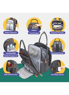 BabbleRoo Diaper Bag Backpack - Multi Function Waterproof Diaper Bag, Travel Essentials Baby Tote With Changing Pad, Stroller Straps & Pacifier Case - Unisex, Dark Gray  - Image 3