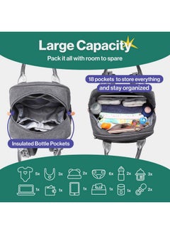 BabbleRoo Diaper Bag Backpack - Multi Function Waterproof Diaper Bag, Travel Essentials Baby Tote With Changing Pad, Stroller Straps & Pacifier Case - Unisex, Dark Gray  - Image 2