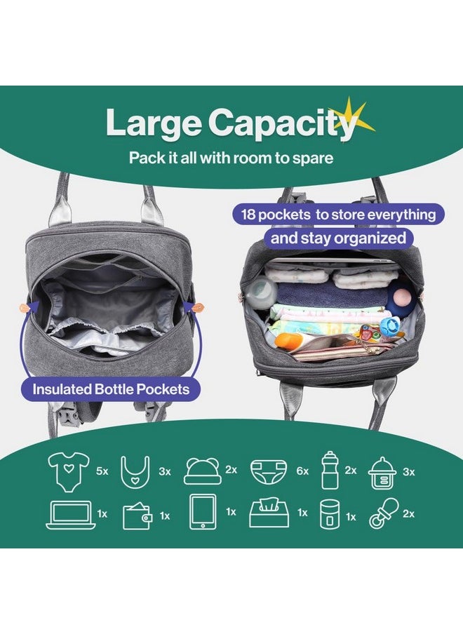 BabbleRoo - Diaper Bag Backpack - Multi Function Waterproof Diaper Bag, Travel Essentials Baby Tote With Changing Pad, Stroller Straps & Pacifier Case - Unisex, Dark Gray - Image 1