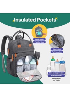 BabbleRoo Diaper Bag Backpack - Multi Function Waterproof Diaper Bag, Travel Essentials Baby Tote With Changing Pad, Stroller Straps & Pacifier Case - Unisex, Dark Gray  - Image 5