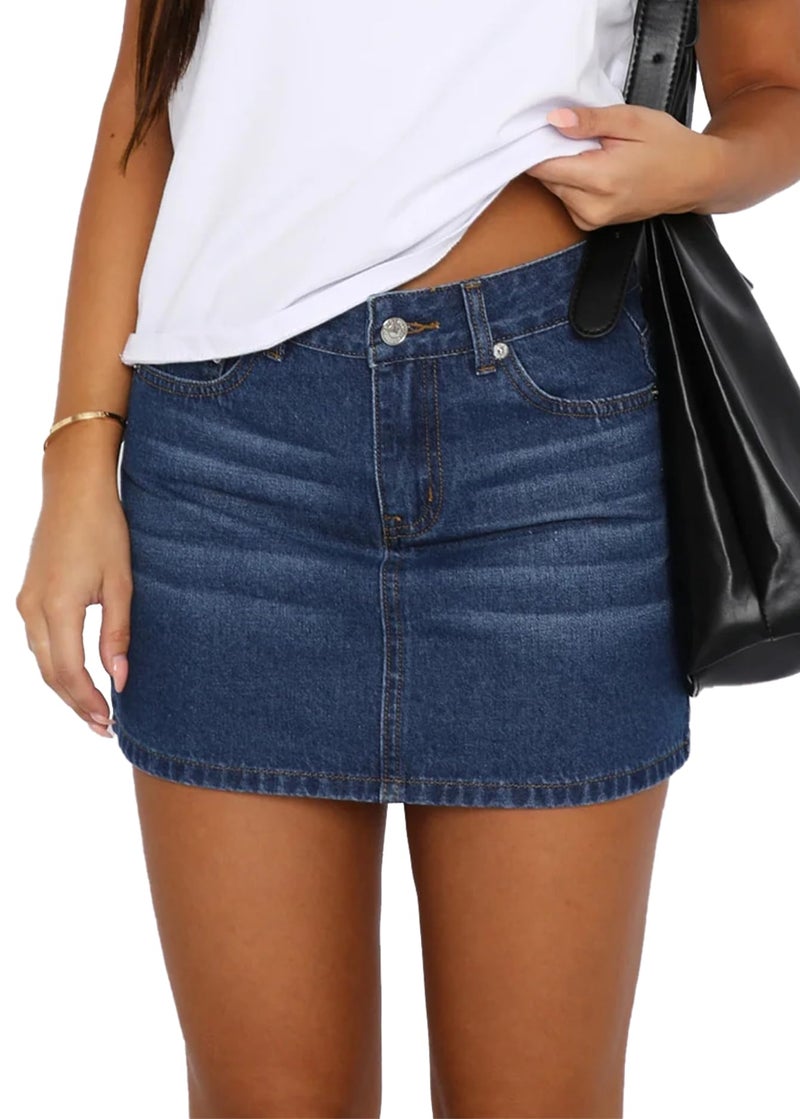 DEICAEVO Womens Denim Skirt Casual Mini Jean Skirt Stretch Low Waist Jean Skirt for Women Zip Fly Denim Mini Skirts Dark Blue M - Image 1