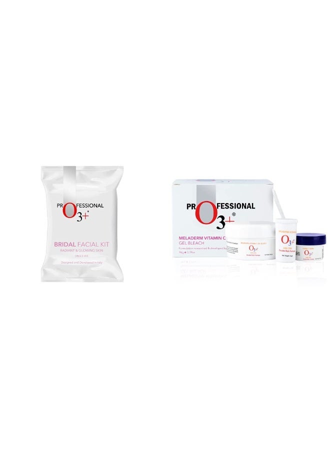 O3+ Bridal Facial Kit for Radiant & Glowing Skin - Suitable for All Skin Types (120g, Single Use) + O3+ Meladerm Vitamin C Gel Bleach for Skin Whitening and Hair Lightening (96g) - Image 1