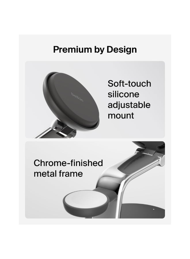 belkin UltraCharge Pro Magnetic Charging Station 25W with Cooling Fan, 3-in-1 Qi2 Certified MagSafe Compatible Wireless Charger for iPhone 16, Apple Watch, AirPods, Pixelsnap, with 45W Adapter - Black Charcoal - Image 5