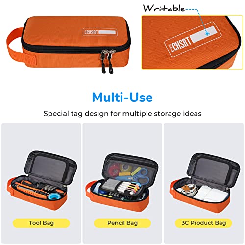 ECHSRT Pencil Case for Men Women, Large Pen Bag for Adults, Portable Pencil Pouch Aesthetic with Handle, Zipper Cases for Office Organizer Orange - Image 3