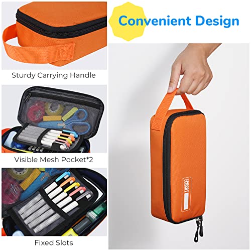 ECHSRT Pencil Case for Men Women, Large Pen Bag for Adults, Portable Pencil Pouch Aesthetic with Handle, Zipper Cases for Office Organizer Orange - Image 5