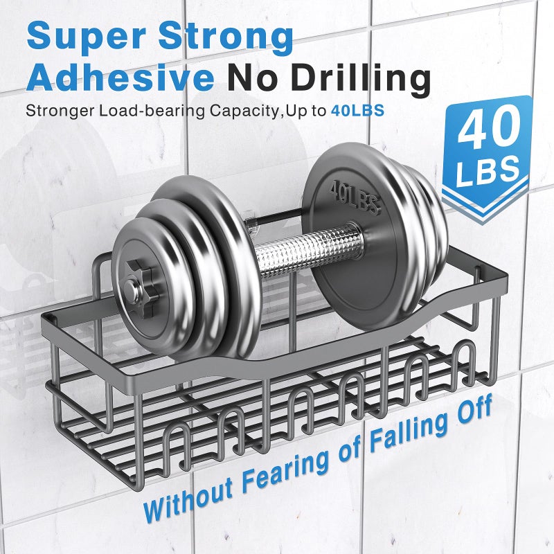 EUDELE 5-Pack Rustproof Stainless Steel Shower Caddy â€“ No Drill Adhesive Bathroom Organizer with Large Capacity, Spacious Shower Shelves for Inside Shower, Kitchen & Home Decor Storage-XL Size - Image 4