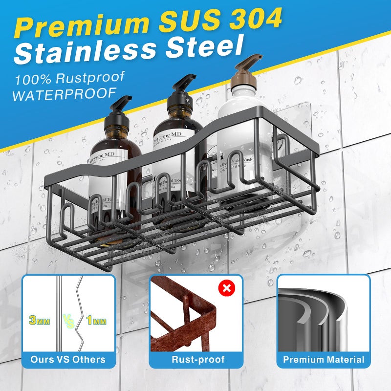 EUDELE 5-Pack Rustproof Stainless Steel Shower Caddy â€“ No Drill Adhesive Bathroom Organizer with Large Capacity, Spacious Shower Shelves for Inside Shower, Kitchen & Home Decor Storage-XL Size - Image 5