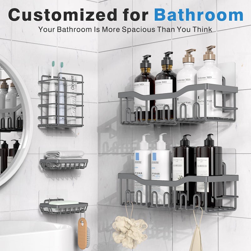EUDELE 5-Pack Rustproof Stainless Steel Shower Caddy â€“ No Drill Adhesive Bathroom Organizer with Large Capacity, Spacious Shower Shelves for Inside Shower, Kitchen & Home Decor Storage-XL Size - Image 2
