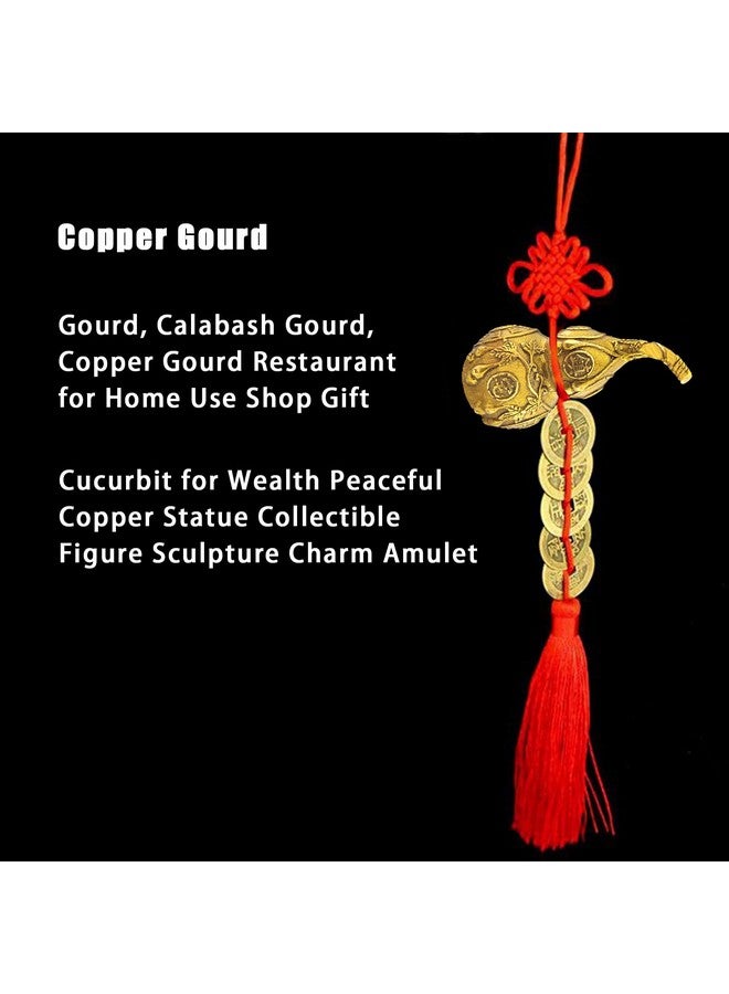 Flylin Chinese Good Luck Wu Lou, Feng Shui Brass Gourd Cucurbit with 5 Coins Chinese Hu Lu Gourd for Office Bedroom Car Hanging Ornaments (4 inch) - Image 4